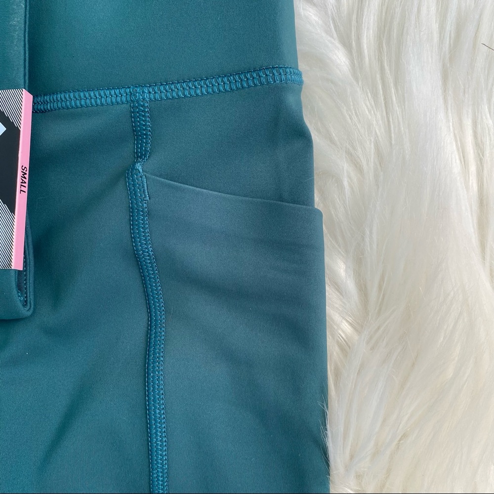 Teal High Waisted Mesh Panel Cropped Athletic Leggings - Picture 4 of 5